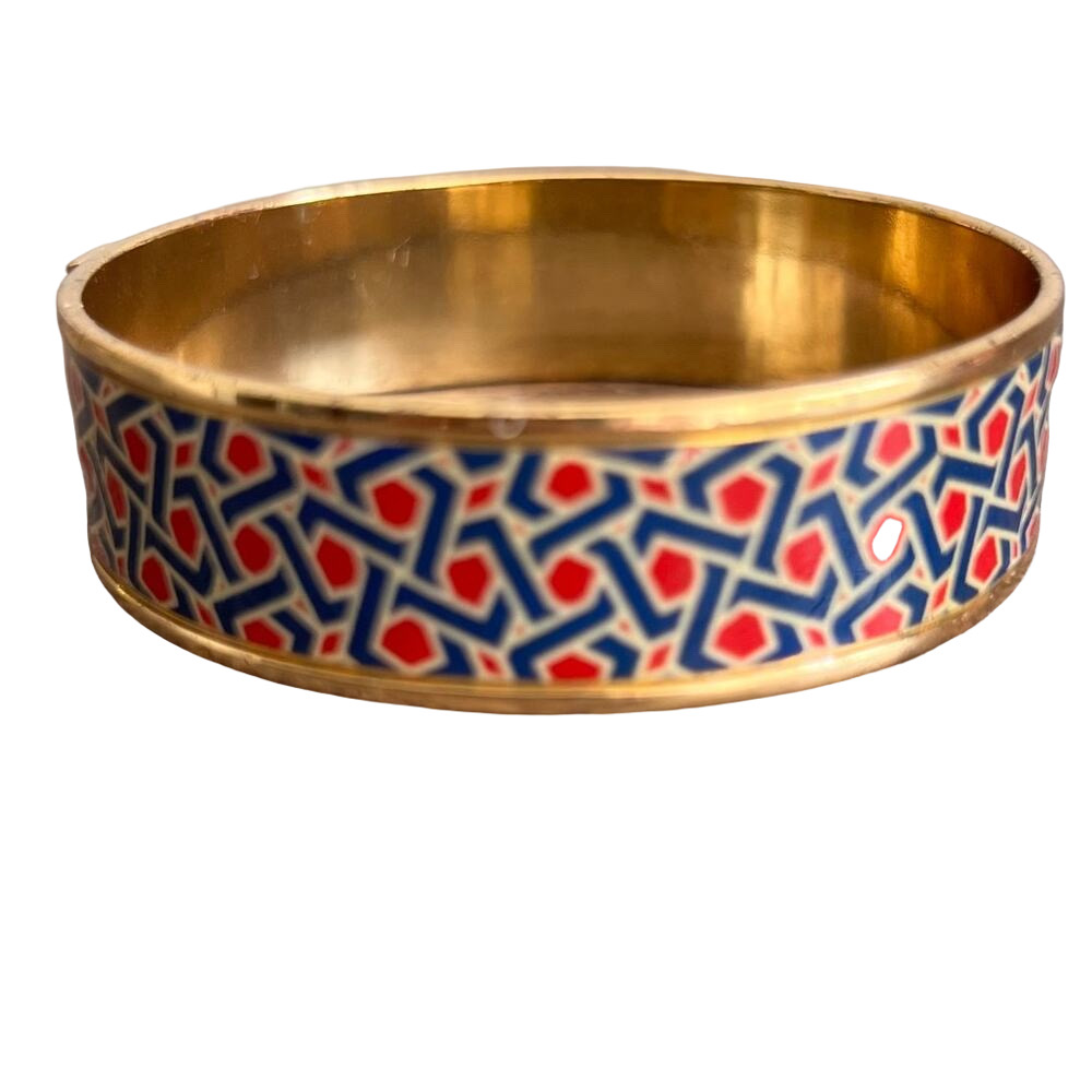 R.J. Graziano Geometric Red and Blue Enamel Gold Tone Bangle